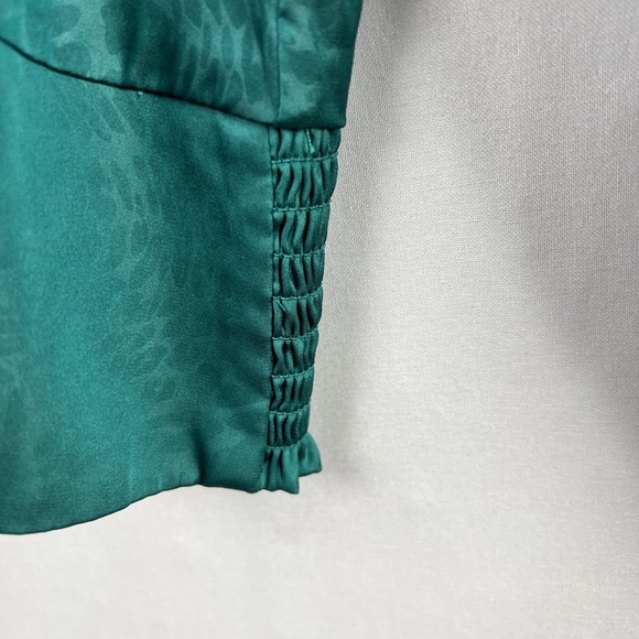 Rachel Zoe Blouse Womens XL Crop Top Green Long Sleeve Animal Print Holiday - Picture 3 of 14